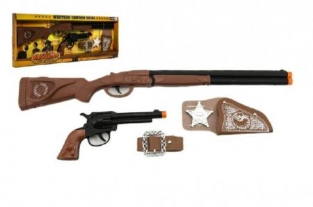 Kovbojská sada kolt pistole puška klapací + šerifská hvězda s doplňky 50cm plast 5ks v kra