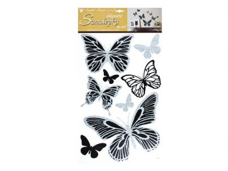 Samolepící dekorace 10232 motýli se stříbrnými glitry 60x32 cm
