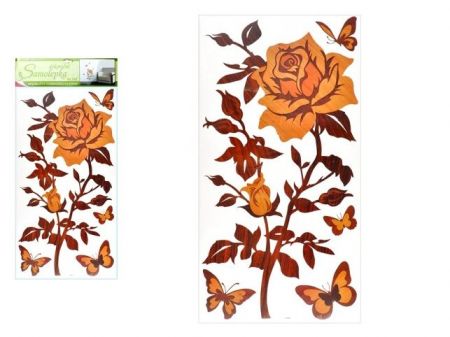 Samolepící dekorace 1346 růže s imitací dřeva, 69x32 cm
