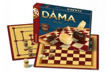 Společenská hra Dáma + mlýn v krabici 33x23x4cm