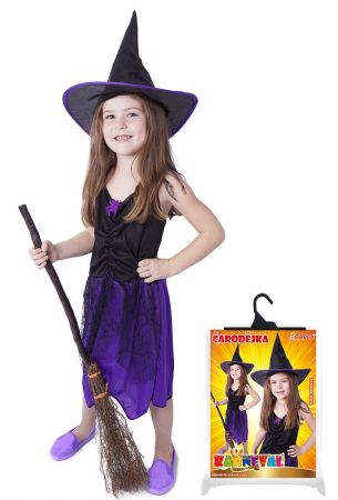 Karnevalový kostým čarodějnice/halloween fialová s kloboukem, vel. M
