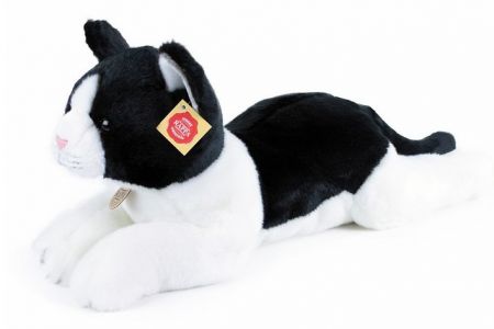 Plyšová kočka černo-bílá ležící 35cm