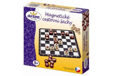 Magnetické cestovní šachy dřevo společenská hra v krabici 20x20x4cm DETOA