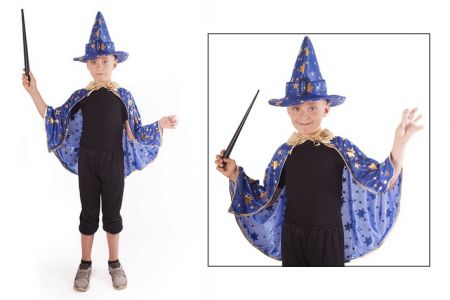 Plášť modrý s kloboukem Čaroděj/čarodějnice HALLOWEEN