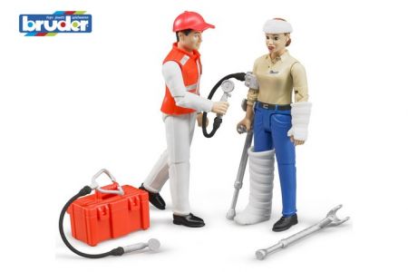 BRUDER 62710 Bworld Figurka záchranáře a ženy + příslušenství - Záchranářský set