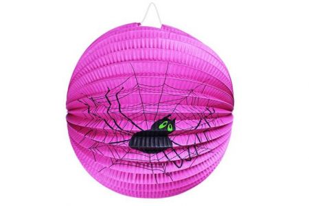 Lampion fialový s pavoukem Halloween koule 25cm