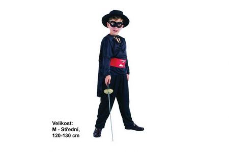 Kostým na karneval BANDITA Zorro mstitel 120-130cm 5-9let (šaty na karneval)
