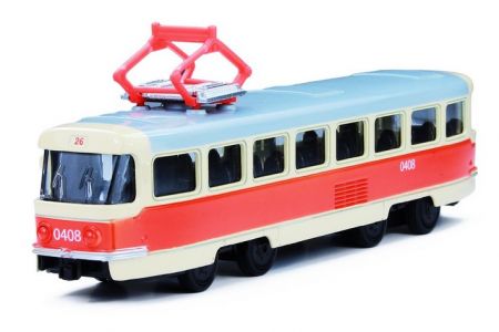 Unikátní kovová tramvaj 16cm na zpětný chod v CZ obalu (česká)