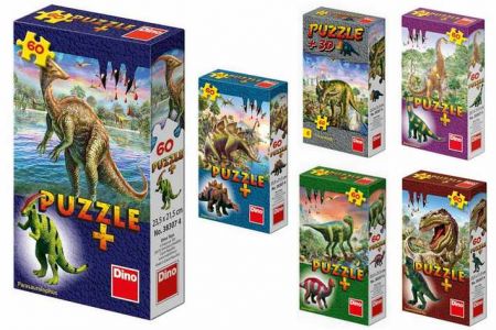 Puzzle Dinosauři 23,5x21,5cm 60 dílků + figurka v krabičce 6 druhů