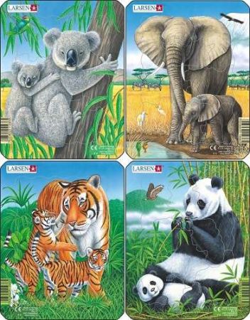 Puzzle koala, slon, tygr, panda 8 dílků