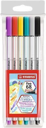 Štětcové fixy &quot;Pen 68 brush&quot;, 6 barev, STABILO