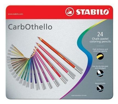 Křídové pastelové barevné pastelky &quot;CarbOthello&quot;, sada, 24 barev, kulaté, kovová krabička,