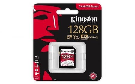 Paměťová karta &quot;Canvas React&quot;, SDXC, 128GB, C10/U3/V30/A1, 100/80 MB/s, KINGSTON