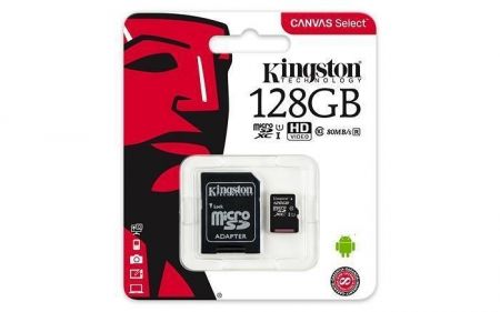Paměťová karta microSDXC &quot;Canvas Select&quot;, 128GB, Class 10/U1, 80/10 MB/s,adapter, KINGSTON
