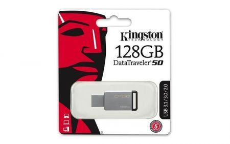 USB flash disk &quot;DT50&quot;, stříbrno-černá, 128GB, USB 3.1, KINGSTON