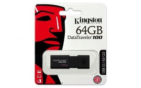 USB flash disk &quot;DT100 G3&quot;, černá, 64GB, USB 3.0, KINGSTON