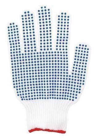 Pracovní rukavice šité z bavlny s protiskluzovými terčíky z PVC, velikost 9, bílé