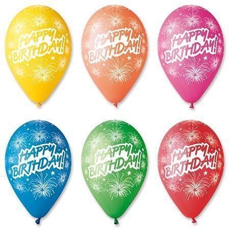 Balónek, Happy Birthday, ohňostroj, 30 cm
