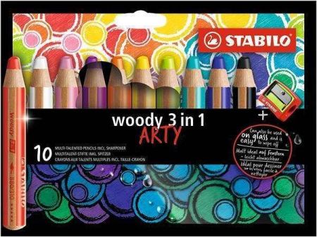 Barevné tužky &quot;Woody ARTY 3 in 1&quot;, 10 různých barev, kulatá, silná, STABILO