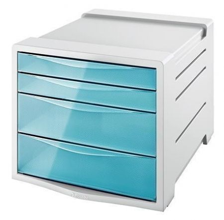 Zásuvkový box &quot;Colour` Ice&quot;, transparentní modrá, 4 zásuvky, plast, ESSELTE