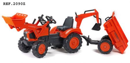 Traktor Kubota s přední a zadní lžící+vlek