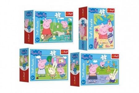 Minipuzzle 54 dílků Šťastný den Prasátka Peppy/Peppa Pig v krabičce 9x6,5x3,5cm
