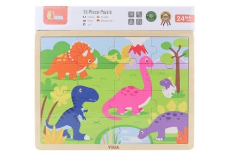 Dřevěné puzzle 16 dílků Dinosauři