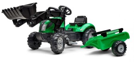 Traktor šlapací Green zelený s přední lžící a valníkem