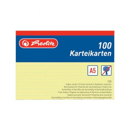 Karty do kartotéky A5/100 žluté (Herlitz)