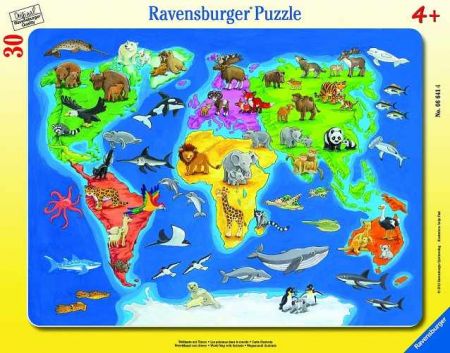 PUZZLE Mapa světa se zvířaty 30-48d