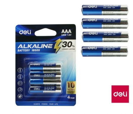 Baterie alkalická AAA mikrotužková LR03 4ks DELI E18505