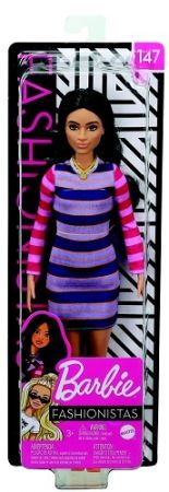 Barbie modelka pruhované šaty s dlouhými rukávy