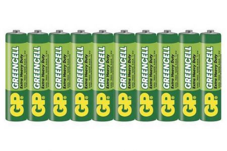 Baterie AAA mikrotužka 1,5V 10 kusů GP Greencell ve fólii (GP R03)Zinkochloridová baterie