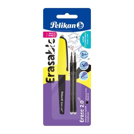 Gumovací pero Pelikan, 1ks a 2 náplně na blistru, černé