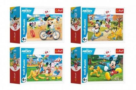 Minipuzzle 54 dílků Mickey Mouse Disney/ Den s přáteli 4 druhy v krabičce 9x6,5x4cm