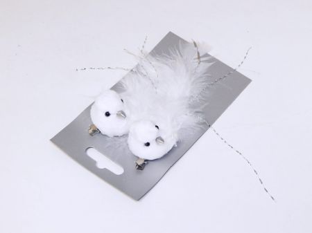 Ptáček plyšový bílý na klipu 2 ks, 14 cm / 18046