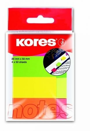 KORES Papírové neonové záložky 20x50 mm / 4 barvy / 50 lístků á barva