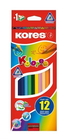 KORES KOLORES, trojhranné pastelky 3 mm, s ořezávátkem / 12 barev