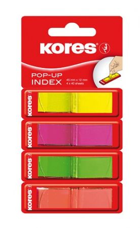 KORES Neonové záložky Pop-up 45x12 mm / 4 barvy / 160 záložek - 40 lístků á barva