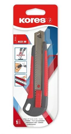 KORES Odlamovací nůž KCS 18 mm, kovová kolejnice, soft grip úchop šedo - červený