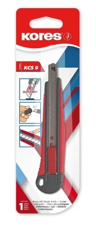 KORES Odlamovací nůž KCS 9 mm, kovová kolejnice, soft grip úchop šedo - červený