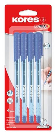 KORES K1 Pen, transparentní, trojhranné, šíře M-1 mm, modrá - 4ks na blistru
