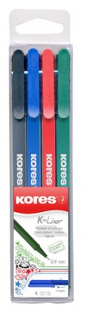 KORES K-LINER SET, šíře stopy 0,4 mm, mix 4 barev (modrá, černá, červená, zelená)