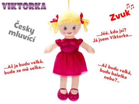 Panenka Viktorka hadrová červená 32cm česky mluvící na baterie 0m+