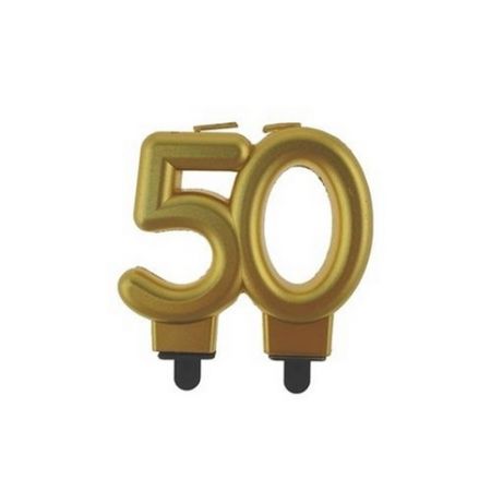 Svíčka narozeninová - číslice 50 - metalická, zlatá, 8 cm