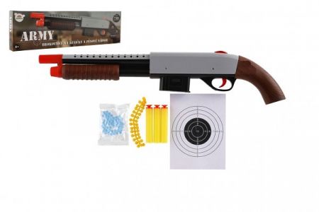Brokovnice/puška 46cm plast + vodní kuličky 6mm,pěnové náboje, gumové kul. v krabici