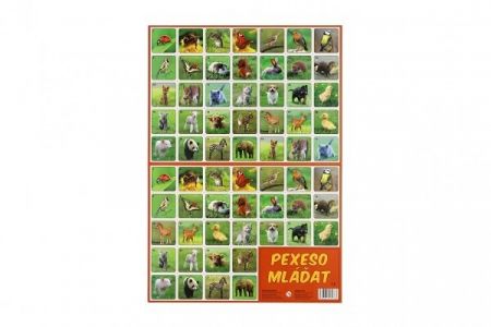 Pexeso Mláďata papírové společenská hra 32 obrázkových dvojic 24,5x34,5cm