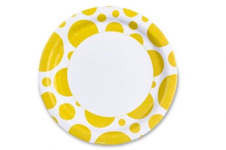 Papírové talířky Solid Color Dots ŽLUTÉ průměr 23 cm, 8 ks 