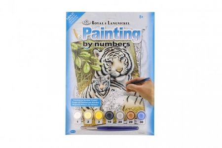 Malování podle čísel Bílí tygři 22x30cm s akrylovými barvami a štětcem na kartě