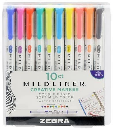 Sada zvýrazňovačů &quot;Mildliner Highlighter&quot;, 10 barev, 1,4 - 4 mm, oboustranný, ZEBRA 8501